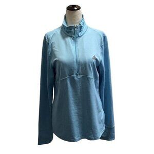 Adidas Womens Light Blue 1/2 Zip Long Sleeve Pullover Top Size Large Stretch
